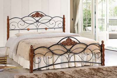 Кровать CANZONA 160*200 см (Queen bed), черный/красный дуб фото Кровать CANZONA 160*200 см (Queen bed), черный/красный дуб. Фото №2