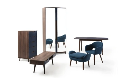 Банкетка-скамейка АРТ ДЕКО велюр синий сталь серебро. Фото №4