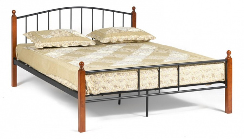 Кровать AT-915 Wood slat base дерево гевея/металл, 160*200 см (Queen bed), красный дуб/черный. Фото №1