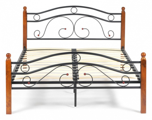 Кровать AT-803 Wood slat base дерево гевея/металл, 140*200 см (Double bed), красный дуб/черный. Фото №2