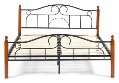 Кровать AT-808 Wood slat base дерево гевея/металл, 160*200 см (Queen bed), красный дуб/черный. Фото №2