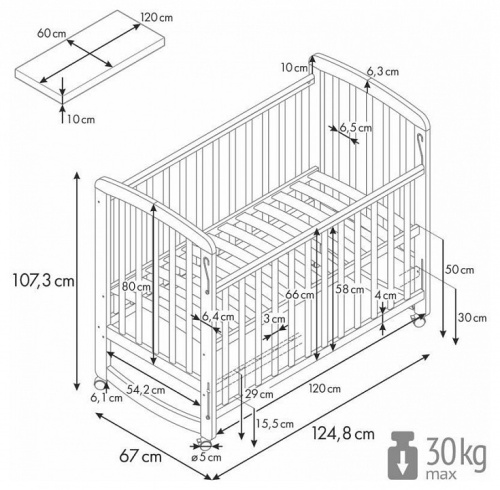 Кроватка Polini Kids Simple 304, серый. Фото №9