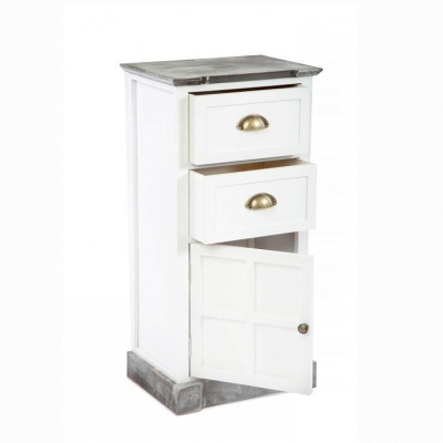 Комод с двумя ящиками и дверцей цвет каркаса Белый / Серый состаренный фото Комод с двумя ящиками и дверцей цвет каркаса Белый / Серый состаренный. Фото №2