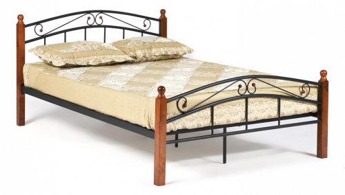 Кровать AT-8077 Wood slat base дерево гевея/металл, 140*200 см (Double bed), красный дуб/черный. Фото №1